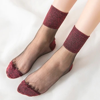 1 Чифт Модни Летни дамски тънки прозрачни чорапи с пайети от кристално стъкло Копринени чорапи Красиви дантелени брилянтни къси ластични чорапи