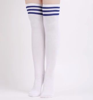 1 Чифт Чорапи в ивицата Cutton за момичета корейски, японски чорапи kawai Лолита Ежедневни дамски дълги чорапи до коляното до бедрото