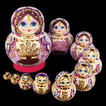 10шт Дървени Руски гнездене кукли Ръчно Рисувани, Кукли-гнездене кукли, Подарък -17