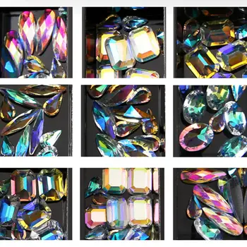 12 Нишки/Комплект 3D Кристали за нокти Кристали се смесва Размера на АБ с плоска Задната повърхност на Диамантени Бижута за нокти DIY Съвети Блестящ Маникюр Стъклени Скъпоценни камъни
