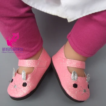 18-Инчов момиче 7 см Сладки розови куклени обувки за 43 см кожени обувки за кукли