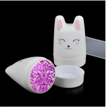 2 бр.(1 Стампер+1 стъргало ) един силициев Бял/прозрачен случаен стампер за желе 3,5 см за нокти Сладък Бяла Котка Дизайн Желе Стампер