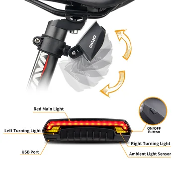 2018 Лазерен Задна светлина за велосипед USB Акумулаторна батерия LED Велосипеден фенер задна светлина 85 Лумена Определяне на Червен Фенер За колоездене фенер Аксесоари