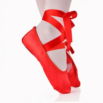 2019 Сладки бебешки балетные Дамски обувки за йога Гимнастически обувки на pointe с сатенена панделка за танци
