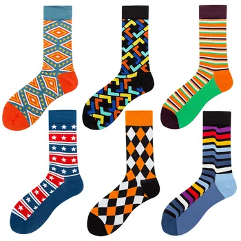2020 Модни чорапи в стил Харадзюку Мъжки Забавни цветни геометрични шарени памучни чорапи с принтом Есен зима Щастливи къси чорапи мъжки