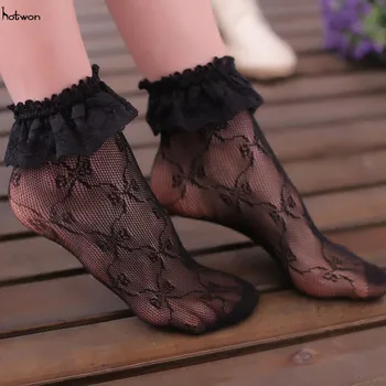 2020 Нови дамски дамски секси дантелени къдри с цветни меки гънки Еластични мрежести къси чорапи на щиколотках