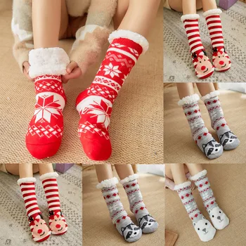 2021 Коледни чорапи Дамски зимни супер меки топли пухкави на руното лигавицата ръкохватки Чехли Чорапи calcetines mujer Плюшени запазва топлината