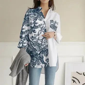 2021 Мода ZANZEA Дамски ризи с принтом Пролет Есен Офис дама лоскутные Ежедневни блузи с дълъг ръкав Са за по Blusa Femininas