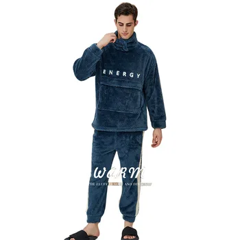 2021 Нова фланелевая пижами за двойки Модни поло с голям джоб Домашно облекло за мъже и жени на Свободна Мека пижама Комплект от 2 теми
