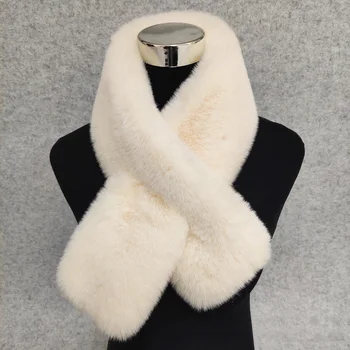 2022 Женски зимен шал от изкуствена кожа Заек Дамска Мода Есен Ежедневни Мек плюшен удебелена Имитация на кожа Кръст Снуд за възрастни момичета