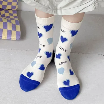2022 Модни чорапи син цвят За жени от Ежедневните меки памучни хип-хоп Скейтборд Дълги чорапи Сладък карикатура Harajuku Градинска Екипажа чорап