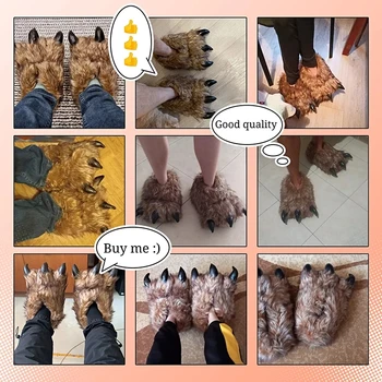 2022 Нов прием на мъжки домашни чехли с нокът животни унисекс плюс размер 44 45 Пухкави чехли от изкуствена кожа обувки за мъже и жени пухкави пързалки