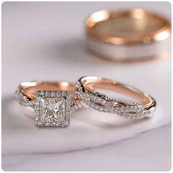 3 бр./компл. Прекрасни Женски годежни пръстени Мозайка AAA CZ два цвята Романтични Женски Годежни пръстени, Мода бижута високо качество