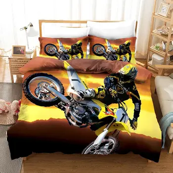 3 Бр. Състезателна красотата Секси бельо за момичета Пухени 3D Мотоциклетни комплекти легла Едно легло Queen King Чаршаф Калъфка