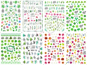 3D Стикери за нокти Цветен Маникюр Дизайн Декорация на Нокти Стикер Художествена Стикер Пролетен Зелен Лист Декор за Нокти Дизайн Етикети