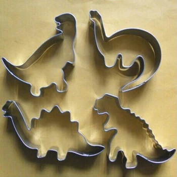 4 Teile/satz Silber Edelstahl Dinosaurier Подреждане Fondant Kuchen Cookie Keks Кътър Dekorieren Form Gebäck Backen Werkzeuge DCS