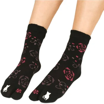 4 Чифта Чорапи в японски стил с два пръста, Цветни чорапи с 2 чорапи, Памучни дамски чорапи със средна дължина на глезените