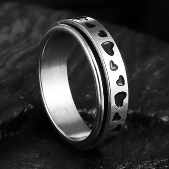 6 ММ Сребърен Цвят Въртящо пръстен сърце с Любов за мъже и жени от неръждаема стомана Случайни Мъжки Стилен Пънк-фабрика за Бижута Подарък за парти