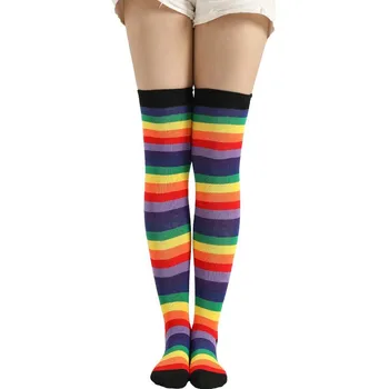 7 Цветни Чорапи В Розово ивица от Техните Чорапи, Дълги до коленете чорапи, Дамски Чорапи чорапогащи Чорапи на Хелоуин забавни Секси