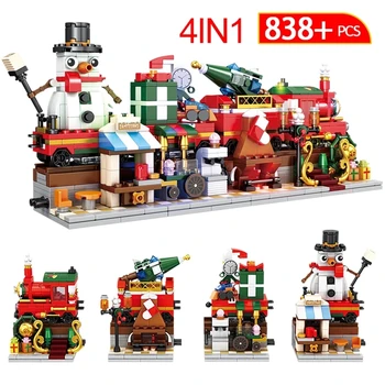 838 Бр 4 в 1 Град Приятелите на Коледно Дърво Магазин за Сладолед Строителни Блокове САМ Влак Снежен човек Тухли Образователни Играчки За Деца Подаръци
