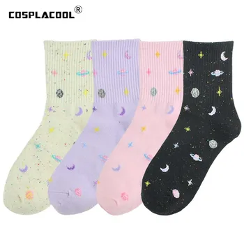 [COSPLACOOL]Планета Точков Прежди Луна Звезди Забавни Чорапи Японски Харадзюку Творчески Жените чорапи Сладки Новост Chaussette Femme Соккен