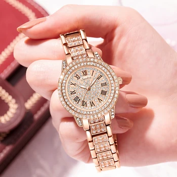 LIGE Дамски часовници Дамски часовници с диаманти и кристали Модни луксозни кварцов ръчен часовник от неръждаема стомана Relogio Feminino