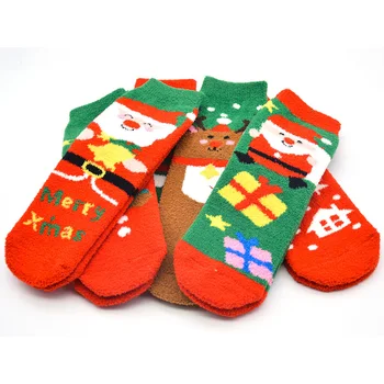 LKWDer 5 чифта зимни дебели чорапи Дамски Кавайные Коледни Чорапи с принтом на Дядо Коледа Детски забавни чорапи от коралов руно Пухкави чорапи