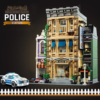 MOC Legoingly Създател Гледка към улицата Набор от Градивни Блокове Експерт Полицейски Участък Модел САМ Тухлени Строителни Играчки За Деца Подаръци