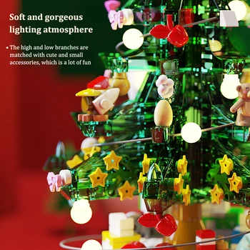 Sembo Светлина на Въртящата Музикална ковчег Коледно Дърво Строителни Блокове Град Приятелите на дърво Къща Модел Тухли Детски Играчки Детски Коледен подарък