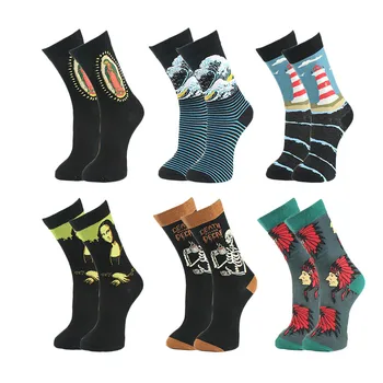 WPLOIKJD Неизмита памучни мъжки чорапи Хип-хоп Calcetines Hombre Сокс С шарките на животинска храна Жаккардовый Тенденция Индивидуалност За мъжки Подарък