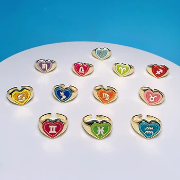Y2K Бижута Мед Сърцето на Дъгата 12 Пръстените на Съзвездието За жени Модни Реколта пръстени Harajuku Окачване 90-те години Естетически Подаръци Нови