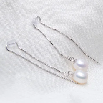 Ашики Истински Естествени сладководни дългите перлени обеци от сребро 925 проба Бижута от перли за жени 92,5%