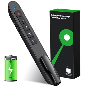 Безжичен Презентатор 2,4 Ghz Със Зелена Лазерна Показалка Акумулаторна Профилни За презентации USB RF Дистанционно Управление Дръжка За PowerPoint