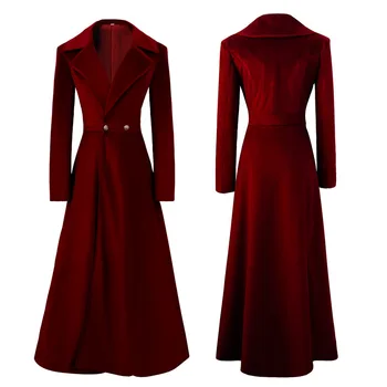 Викторианската дамско яке Средновековна бархатное палто в стил Steampunk Винтажное готическа дълга козина Костюми за Хелоуин Ветровка за жени за Хелоуин