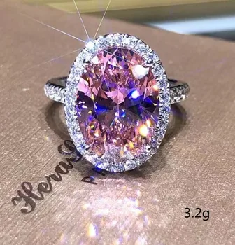Винтажное женски Венчален пръстен Сребърен цвят Лилаво Овалния Микро Проправи Дрънкулката Леден AAA Циркон Годежни пръстени за жени, Бижута