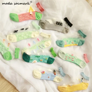 Дамски дамски чорапи Personality Ocean Серия от мрежести, Прозрачни Стъклени копринени чорапи, Тънки Прозрачни кристални дантелени летни чорапи за глезените