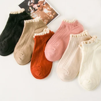 Дамски летни дантелени чорапи в стил привлекателен стил, меки удобни чорапи, дамски, за момичета, чист цвят карамел, ежедневни Памучни къси чорапи за пот по щиколотку