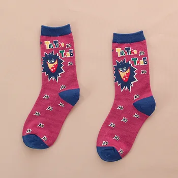 Дамски памучни чорапи с анимационни герой, Арт женски образ, сладки къси чорапи, Хипстерские модни чорапи с домашен любимец принтом