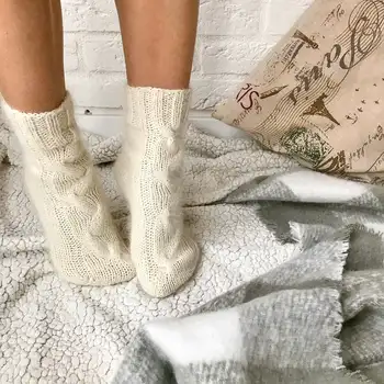 Дамски Чорапи Конци Вязаный Край Декоративен Модел Палто Розово Бял Сив Есен И Зима