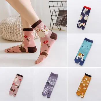 Дамски чорапи с анимационни принтом, японски чорапи Harajuku Tabi, Чорапи с пръсти, памук, дишащи отделни кимоно, Флип-флоп, с Два пръста