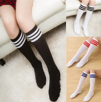 Дамски чорапогащи до коляното 3 Линии Шарени памучни чорапи Женски Футболни чорапи обикновена