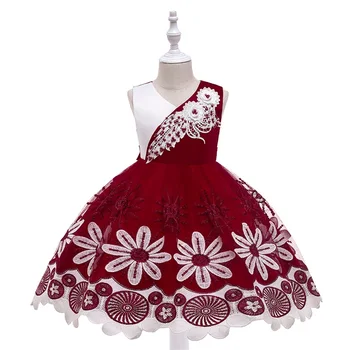 Дантелено лятото на принцеса рокля с флорални мъниста 3 10 години, За деца, рожден Ден, Абитуриентски Вечер Сватбени и шаферски рокли За малки момичета Дрехи