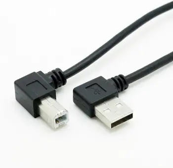 Двойна правоъгълна лакът USB 2.0 Мъжки AM към USB B M тип Правоъгълен Кабел за зареждане на данни за принтер и скенер USB2.0 50 см, 1 м