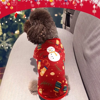 Дрехи за домашни кучета с принтом Коледен карикатура Мек топъл пуловер за кучета Тънко руно Пролет Есен Зелен Йоркширски дрешки за момче и момиче