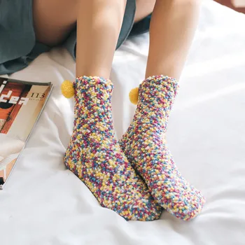 Есенно-зимни чорапи от коралов руно за секс, дамски чорапи цвят карамел, Ежедневни домашни чорапи за сън, чорапи за торта, цветни чорапи