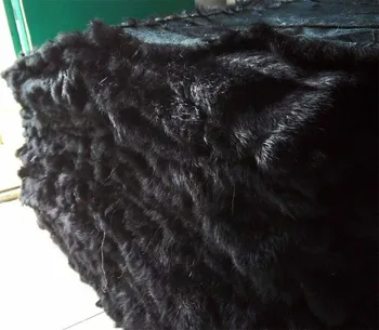 Естествена меко топло одеяло от заек кожа за легла Пухкави каре от естествена кожа Калъф за мека мебел Декор Хол Килим Черно 110x55 см