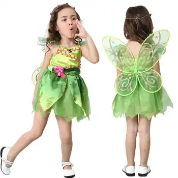 Зелен Костюм Фея Дин-Дин Дин-Дин Принцеса Маскарадное Рокля с крило от Хелоуин Cosplay Облекло (включително крило)