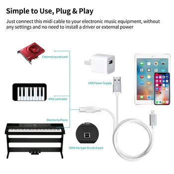 Кабел MeloAudio OTG интерфейс за зареждане USB Тип B за Midi-контролер Съвместими устройства iOS с Електронен музикален инструмент