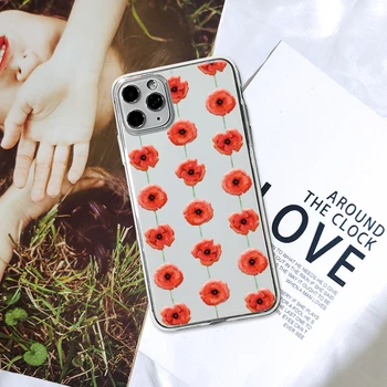 Калъф за мобилен телефон iPhone se 2020 Червено Цвете на сърцето, За жени и момичета, Мека силиконова Прозрачна делото за Apple iPhone 11 12 Pro Max