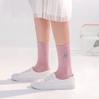Карикатура Бродерия Динозавър Животни Чорапи с принтом за жени в корейски стил Harajuku Сладък Kawaii забавни чорапи calcetines de la mujer
